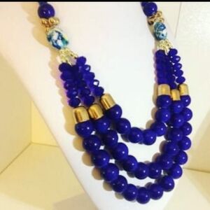 Vintage Royal Blue Glass Bead Multistrand Necklace